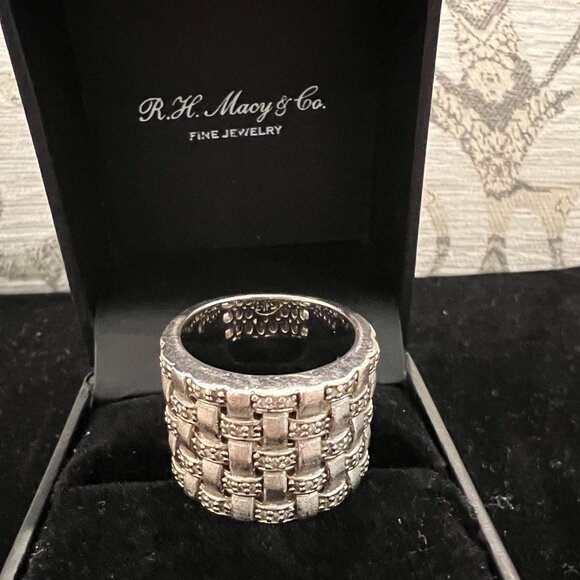 EFFY (From Macy's) - STERLING SILVER W/DIAMONDS BASKET WEAVE WIDE RING - SIZE 7 - Picture 2 of 3